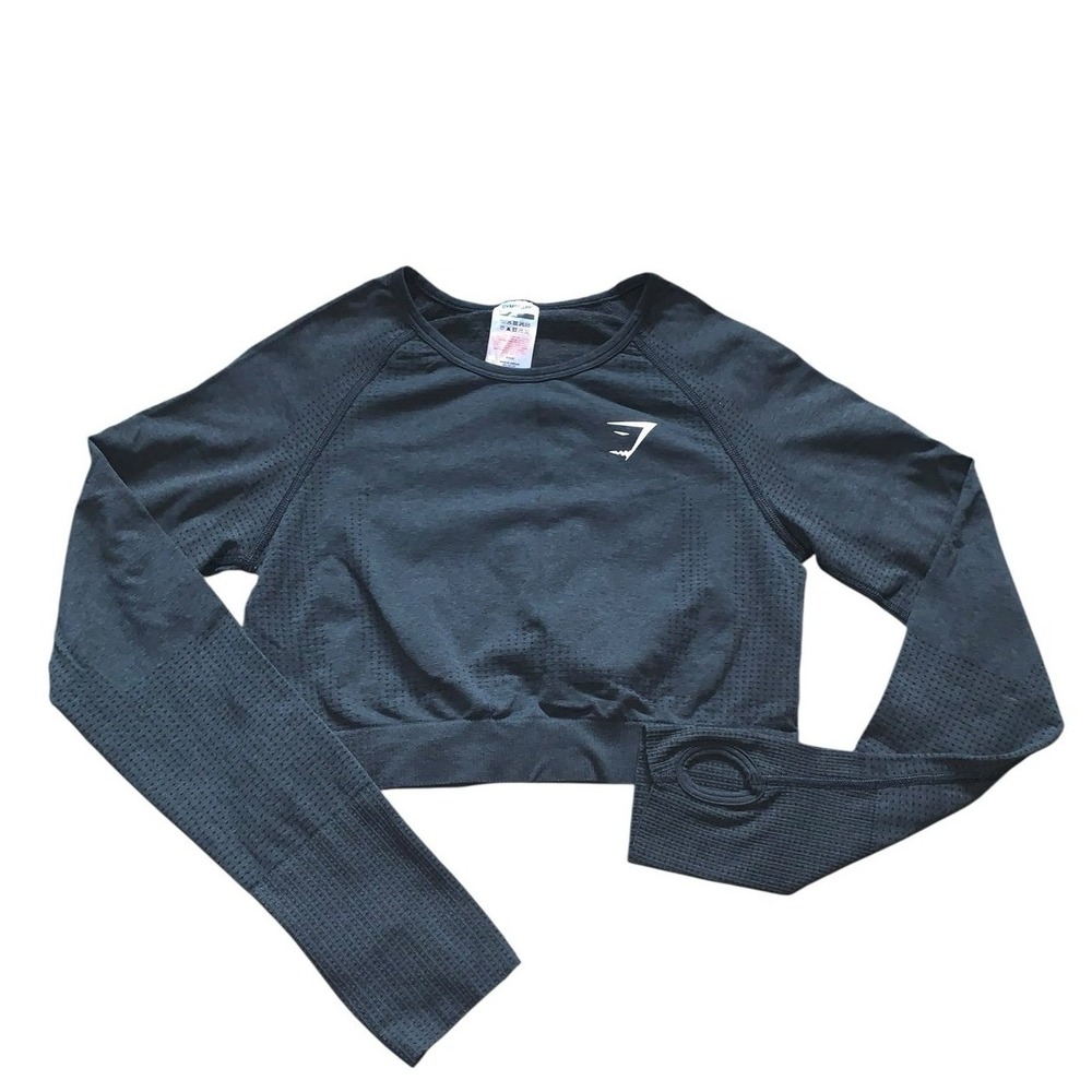 Gymshark Crop Top Women Large Black Vital Seamless 2.0 Long Sleeve Athleisure